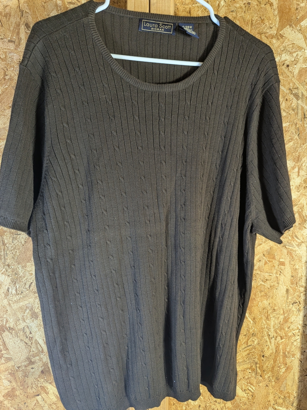 Laura Scott Brown Short Sleeve Cable Knit Tee